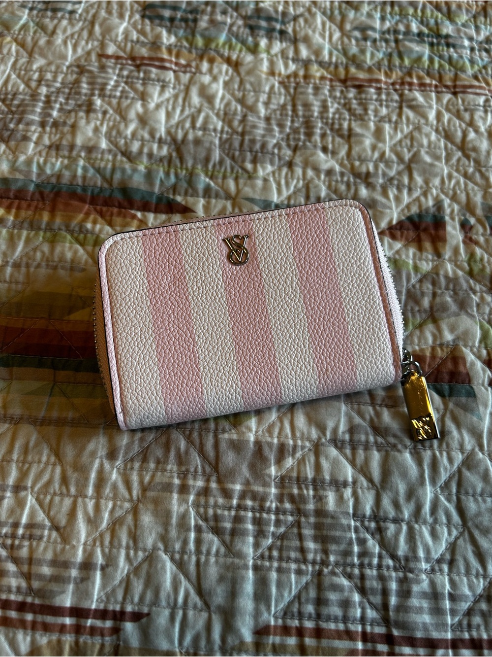 Striped Pink and White Zip Wallet - Victoria’s Secret